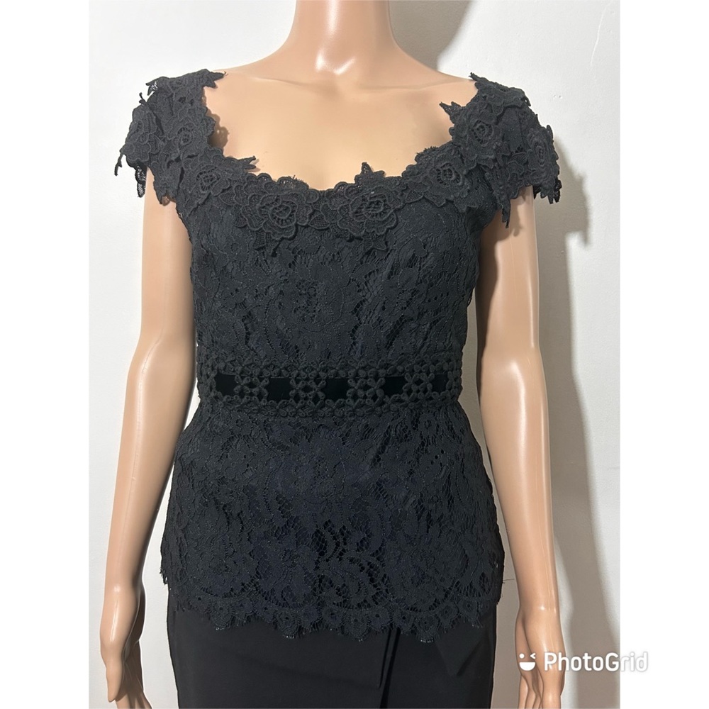 Nanette Lepore Black Lace Top With Velvet Trim
Silk lining